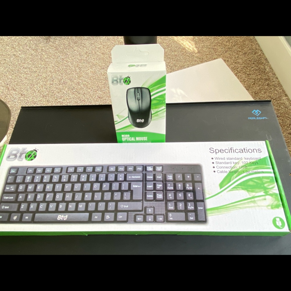 NEW 2 BTO Comfortable and Classic Wired USB Black Keyboard 104 Keys and Mouse